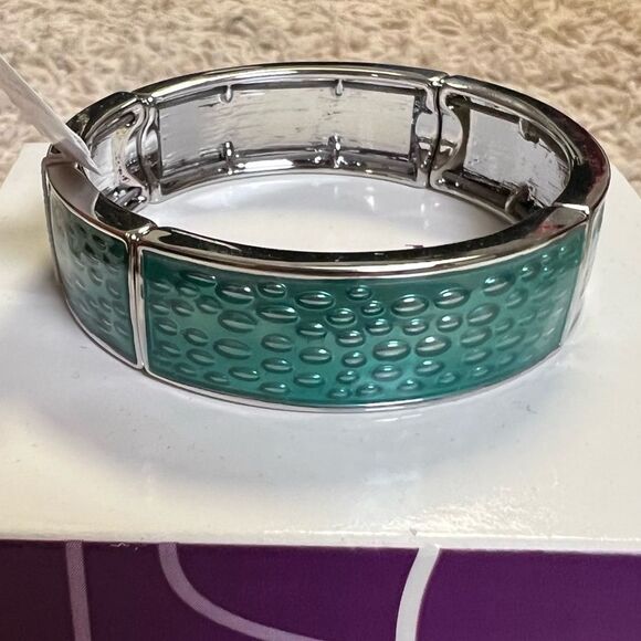 Lia Sophia Quench Stretch bangle Bracelet- silver and turquoise color NWT was$58 - Picture 8 of 9
